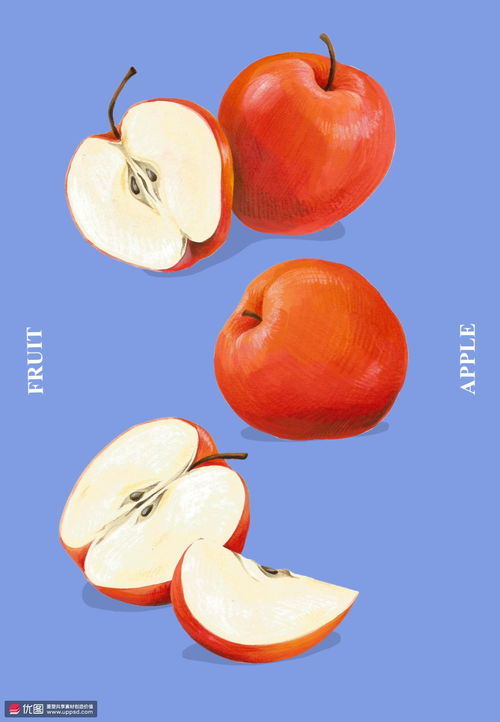 红色苹果彩色手绘果汁果肉水果插画 食品插画 美味水果 食品插画 美味水果